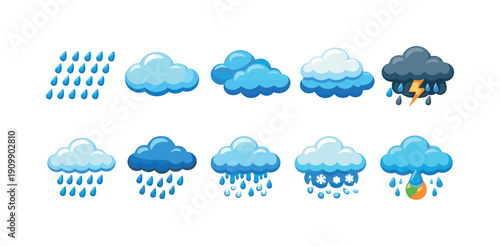 Weather, forecast flat icon set. rain, sun, cloud, lightning, snow flat icons collection