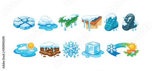 Weather, climate 3d icon set. seasons, nature, temperature 3d icons collection