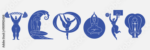 Abstract illustration of women in athletic sports poses for fitness and active lifestyle concepts