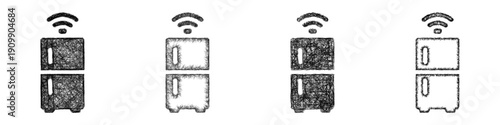 Sketch smart refrigerator icon design set