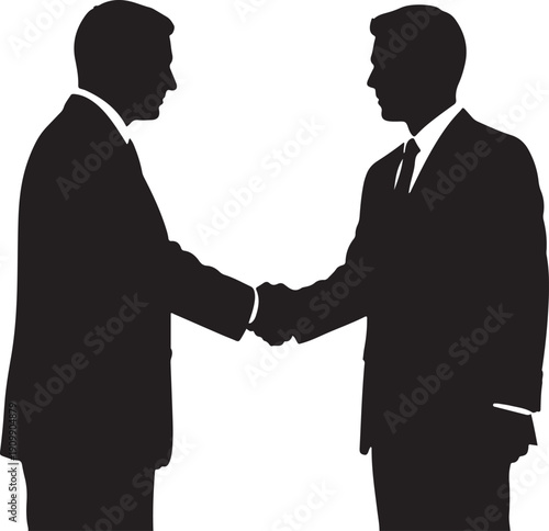 Two businessmen in silhouette shaking hands, sealing a deal or celebrating partnership