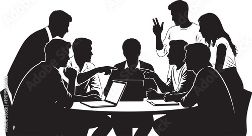 Diverse group of people in silhouette gathered around a table, brainstorming ideas for a project