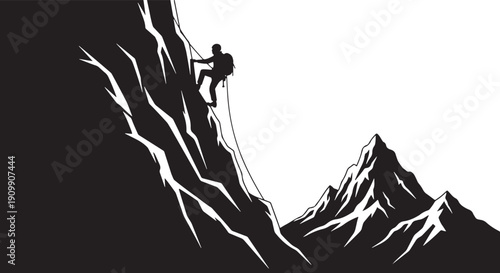 Silhouette of a Climber Ascending a Steep Mountain Peak