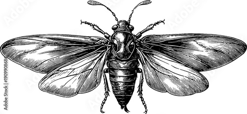 Detailed vintage botanical flea engraving for scientific study