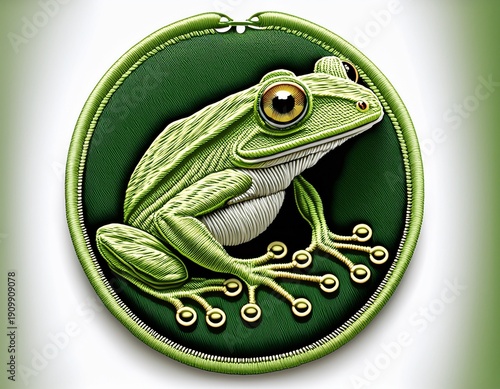 Wallpaper Mural green tree frog embroidered patch badge on isolated white background tree frog embroidery design high quality design Torontodigital.ca