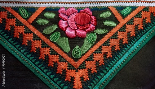 Wallpaper Mural close up fabric texture with embroidered mexican cactus flowers and geometric pattern Torontodigital.ca