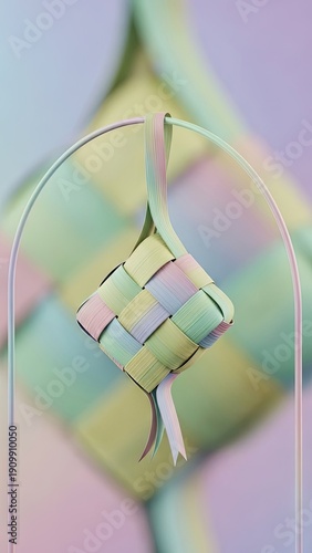 Decorative woven object with soft pastel colors