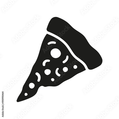 Pizza slice icon. Black silhouette. Top view, front view. Vector simple flat graphic illustration, hand drawn. Isolated on white background.
