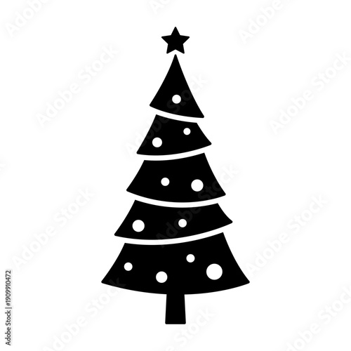 Decorated Christmas tree icon. Black silhouette. Front and side view. Vector simple flat graphic illustration. Isolated object on a white background.