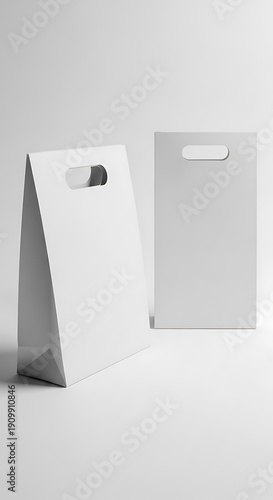 Two Blank White Gift Bags on White Background.