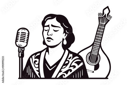 Fado Portuguese singer. Vector isolated illustration