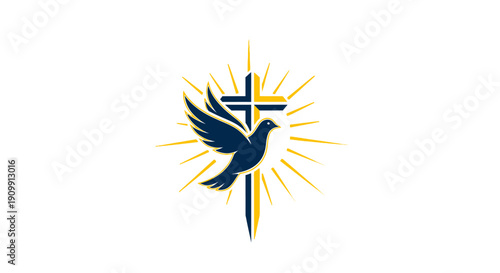 A Celestial Symbol Dove and Cross Emblem Emitting Rays of Divine Light and Hope