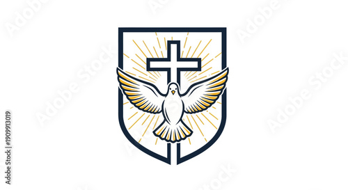 Christian Cross and Dove Emblem, Symbolizing Faith, Hope, and the Holy Spirit with Radiant Light