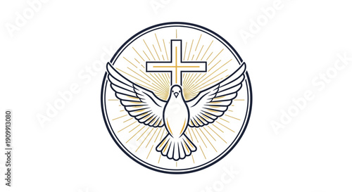 Christianity and Spirituality Symbolism Dove and Cross Illustration representing Peace, Faith, and Holy Spirit