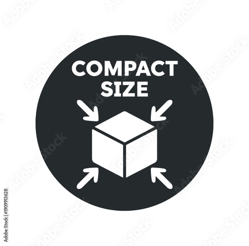 Flat vector badge COMPACT SIZE simple white cube with arrows inward