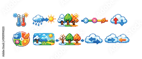 Weather and season icon set. colorful seasonal 3d icons for apps and websites.