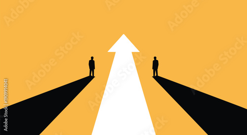 Two figures facing upward arrow symbolizing growth opportunity