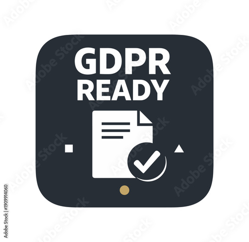 Flat vector badge () GDPR READY simple white document with checkmark tiny