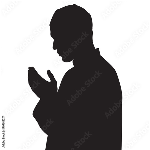 Silhouette of a man in prayer or meditation with hands clasped, representing faith and spirituality on transparent background
