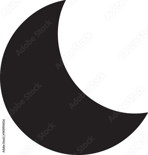 Crescent moon vector illustration, simple black silhouette of a lunar symbol, ideal for islamic holidays and nighttime designs