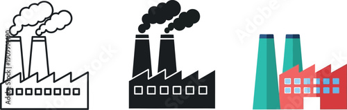 Factory icons showing industrial production and pollution