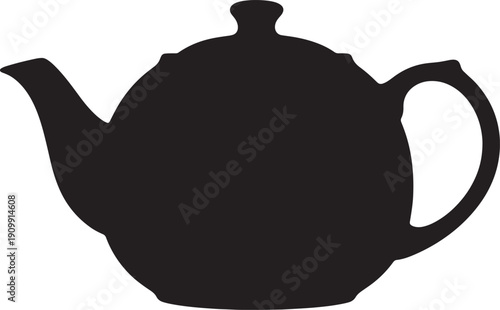Teapot silhouette black kitchenware object traditional tea kettle shape isolated design element for cafe restaurant beverage service ceramic porcelain