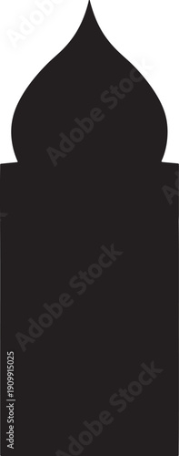 Black silhouette of a mosque dome and archway on transparent background, traditional Islamic architectural element for religious or cultural designs