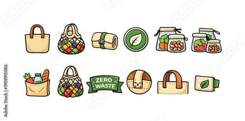 Eco-friendly lifestyle icon set. sustainable, zero waste outline icons collection.