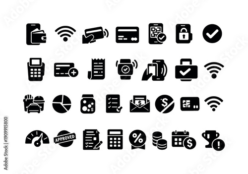 Music solid icon set. instruments, notes, and genre icons solid collection