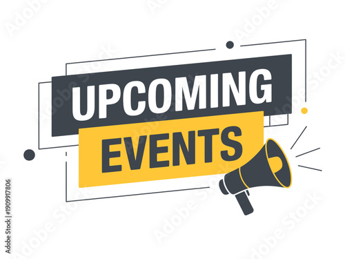 A modern vector graphic illustration of a megaphone announcing upcoming events in a bold and eye-catching design