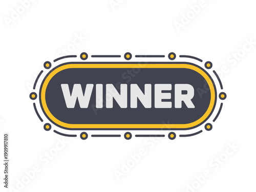 A vector graphic illustration of a winner badge with a yellow and black border and white text on a transparent background