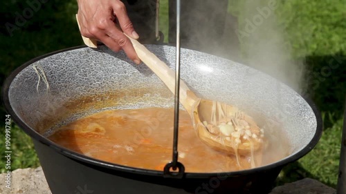 Cooking Traditional Hungarian Bean Goulash Soup