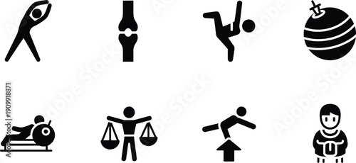 Body & Mind: Illustrated fitness and wellness icons, promoting healthy living and physical well-being.