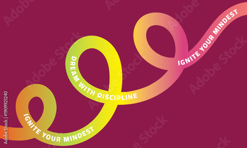 Abstract vector graphic of a vibrant gradient ribbon path looping against a deep magenta background, illustrating the concept of continuous personal growth and disciplined success.