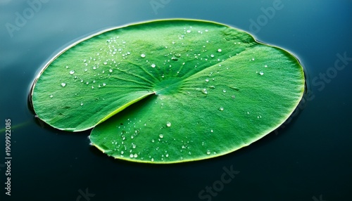 emerald lily pad on dark water closeup of green leaf with dew drops