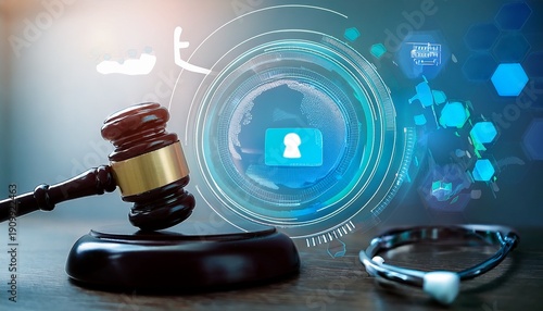 serious concept of healthcare data breach and confidentiality violation with judge gavel symbolizing legal consequence