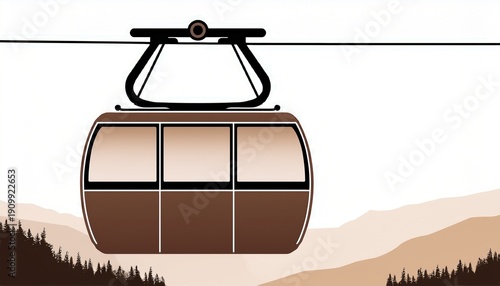 single gondola silhouette on cable car isolated on white background