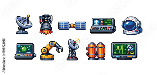 Space technology 3d icon set. astronaut, satellite, and communications 3d icons