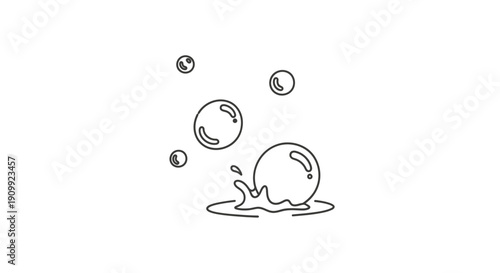 Popping Bubbles and Water Splash Doodle on Isolated White Background