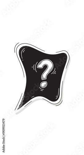 Black Speech Bubble with Large Question Mark Indicating Uncertainty on Isolated White Background