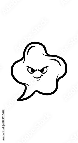 Angry Cloud Shape Comic Speech Bubble with Furious Face, Isolated White Background