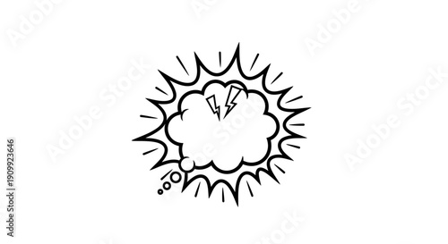 Comic Explosion Bubble with Lightning Bolts Expression isolated white background