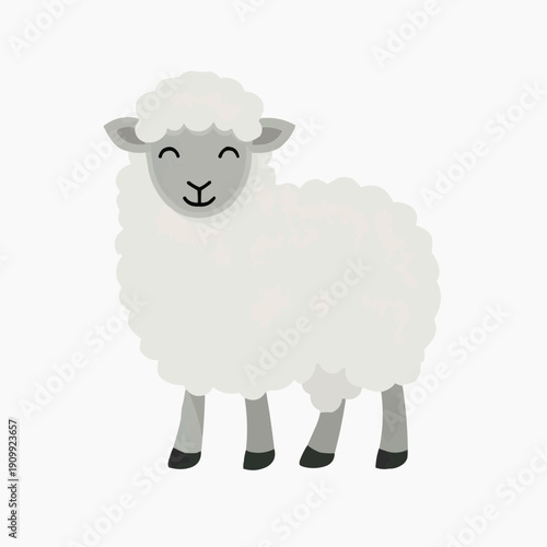 Cute cartoon Easter lamb with a peaceful expression. Simple flat design vector illustration on white background.