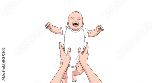 Joyful Baby Being Lifted in the Air by Loving Hands, Radiating Happiness in a Playful Moment. Transparent Background