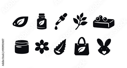 Organic, natural silhouette icon set. eco-friendly, beauty, wellness icons silhouette collection
