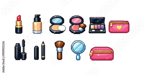 Beauty and cosmetics icon set. makeup, vanity items in line art style collection