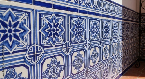 Curelean Blue and White Portuguese Azulejo Tile Wall Pattern