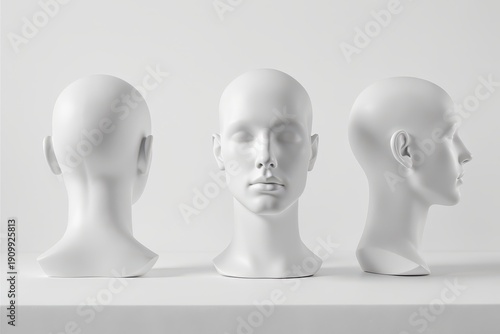White male mannequin head display front side and back view for merchandising and display
