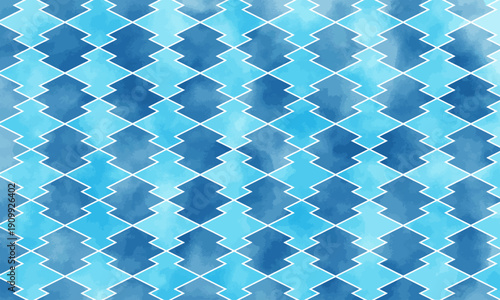 美しい水彩青の松皮菱背景　ベクター