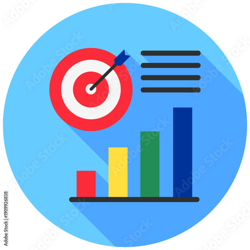 Benchmark Target Rounded Flat Color Icon, Mini Illustration For Modern Concept, Ui, Ux Web And App Development. Related To Seo And Online Marketing.